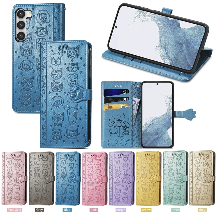 For Samsung Galaxy S23+ 5G Cute Cat and Dog Embossed Leather Phone Case(Purple) For Samsung Galaxy S23+ 5G Cute Cat and Dog Embossed Leather Phone Case(Purple)