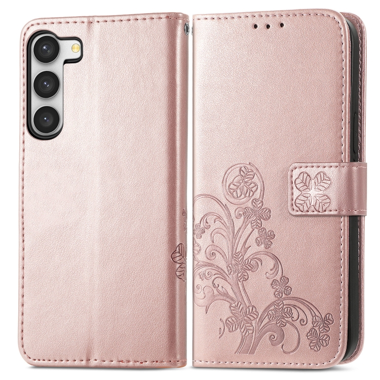 For Samsung Galaxy S23 Ultra 5G Four-leaf Clasp Embossed Buckle Leather Phone Case(Rose Gold) For Samsung Galaxy S23 Ultra 5G Four-leaf Clasp Embossed Buckle Leather Phone Case(Rose Gold)