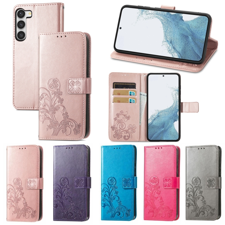 For Samsung Galaxy S23 Ultra 5G Four-leaf Clasp Embossed Buckle Leather Phone Case(Rose Gold) For Samsung Galaxy S23 Ultra 5G Four-leaf Clasp Embossed Buckle Leather Phone Case(Rose Gold)