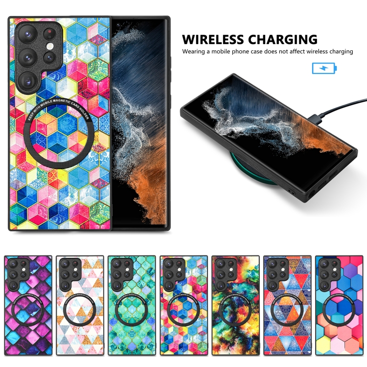 For Samsung Galaxy S23 Ultra 5G Colored Drawing Leather Back Cover Magsafe Phone Case(Emerald)