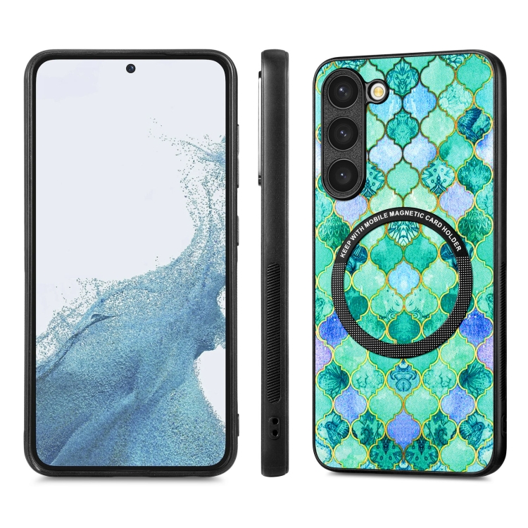 For Samsung Galaxy S23+ 5G Colored Drawing Leather Back Cover Magsafe Phone Case(Emerald) For Samsung Galaxy S23+ 5G Colored Drawing Leather Back Cover Magsafe Phone Case(Emerald)