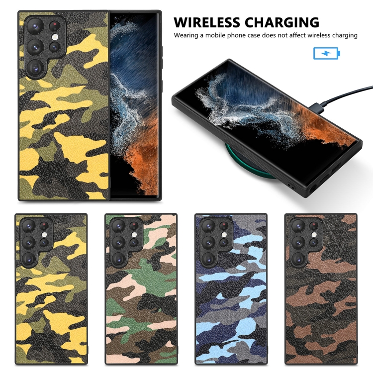 For Samsung Galaxy S23 Ultra 5G Camouflage Leather Back Cover Phone Case(Yellow) For Samsung Galaxy S23 Ultra 5G Camouflage Leather Back Cover Phone Case(Yellow)