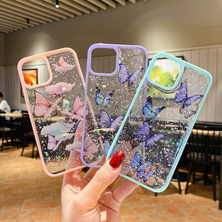 For iPhone 13 mini Color Butterfly Glitter Epoxy TPU Phone Case(Pink) For iPhone 13 mini Color Butterfly Glitter Epoxy TPU Phone Case(Pink)