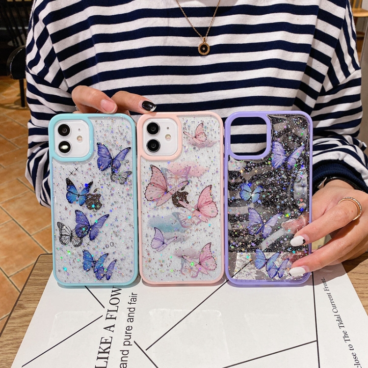 For iPhone 13 mini Color Butterfly Glitter Epoxy TPU Phone Case(Pink) For iPhone 13 mini Color Butterfly Glitter Epoxy TPU Phone Case(Pink)