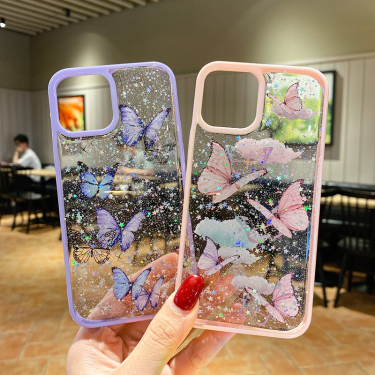 For iPhone 13 mini Color Butterfly Glitter Epoxy TPU Phone Case(Pink) For iPhone 13 mini Color Butterfly Glitter Epoxy TPU Phone Case(Pink)