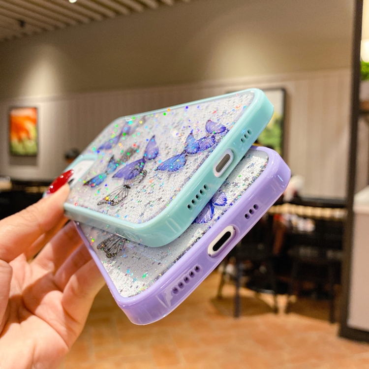 For iPhone 13 mini Color Butterfly Glitter Epoxy TPU Phone Case(Pink) For iPhone 13 mini Color Butterfly Glitter Epoxy TPU Phone Case(Pink)