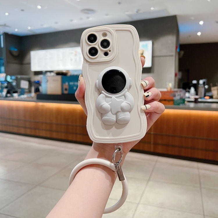 For iPhone 12 mini 3D Astronaut Holder Skin-feel Silicone Phone Case with Wristband(Black)