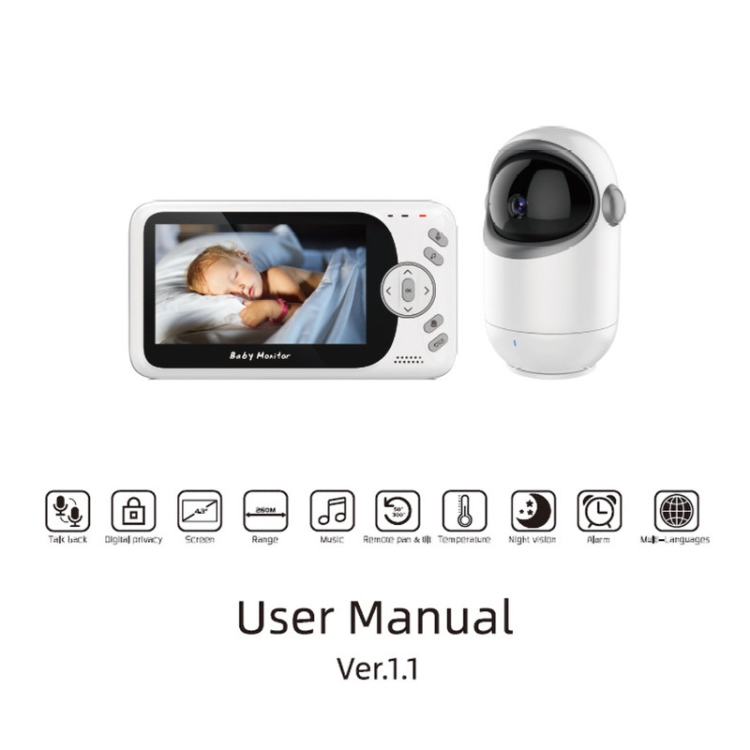 VB801 Monitor de bebé con cámara de visión nocturna de 4,3 pulgadas, intercomunicador inalámbrico, cámara de audio y video, detección de temperatura (enchufe de EE. UU.) - B4