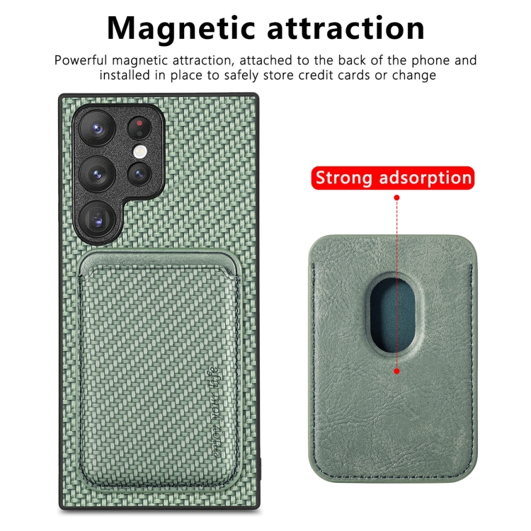Für Samsung Galaxy S23 Ultra 5G Karbonfaser-Lederkarte Magsafe-Hülle (Grün)