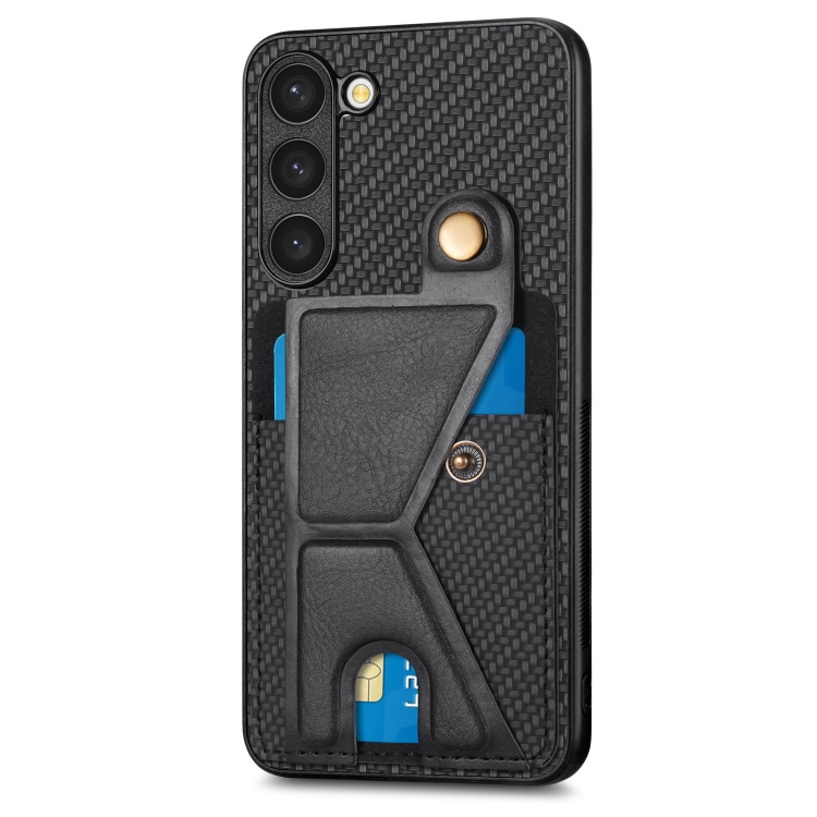 For Samsung Galaxy S23+ 5G Carbon Fiber Wallet Flip Card Holder Phone Case(Black)