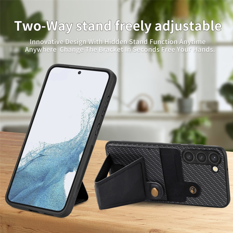 For Samsung Galaxy S23+ 5G Carbon Fiber Wallet Flip Card Holder Phone Case(Black)