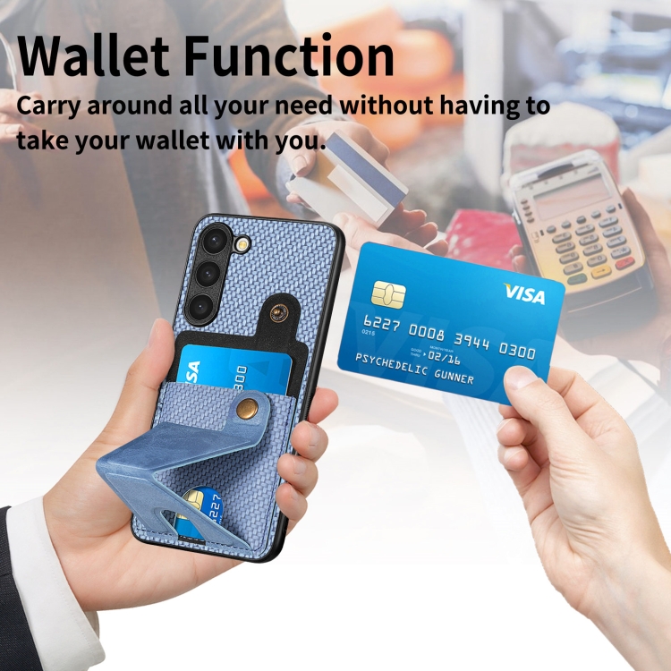 For Samsung Galaxy S23+ 5G Carbon Fiber Wallet Flip Card Holder Phone Case(Black)