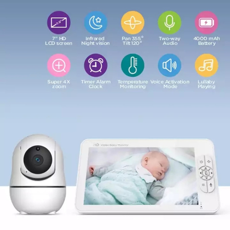 SM70PTZ Pantalla de 7 pulgadas Monitor de bebé digital inalámbrico de 2,4 GHz, visión nocturna automática / intercomunicador de voz bidireccional (enchufe de la UE) - B3
