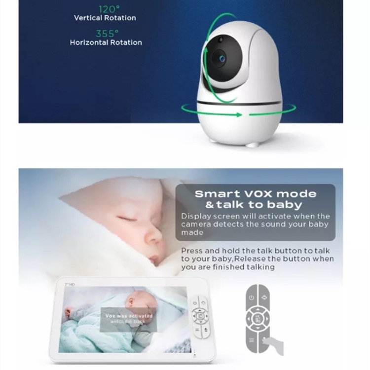 SM70PTZ Pantalla de 7 pulgadas Monitor de bebé digital inalámbrico de 2,4 GHz, visión nocturna automática / intercomunicador de voz bidireccional (enchufe de la UE) - B5