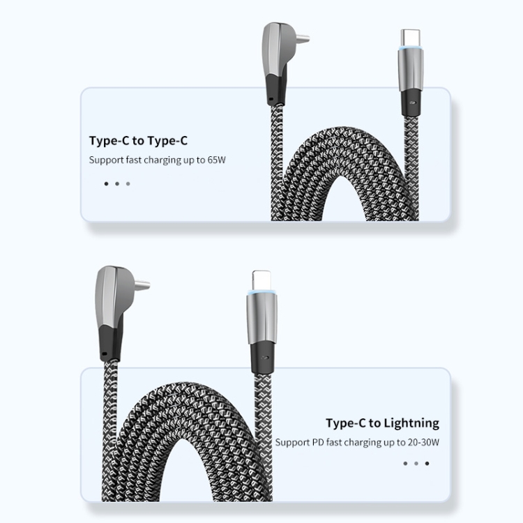 ENKAY Hat-Prince 30W USB C / Type-C to Apple 8 Pin 3A Fast Charging Data Weave Cable, Length:1m