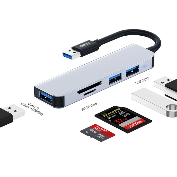 ENKAY Hat-Prince 5 en 1 Adaptador de estación de acoplamiento HUB Lector de tarjetas SD / TF, Interfaz: USB 3.0 - 1