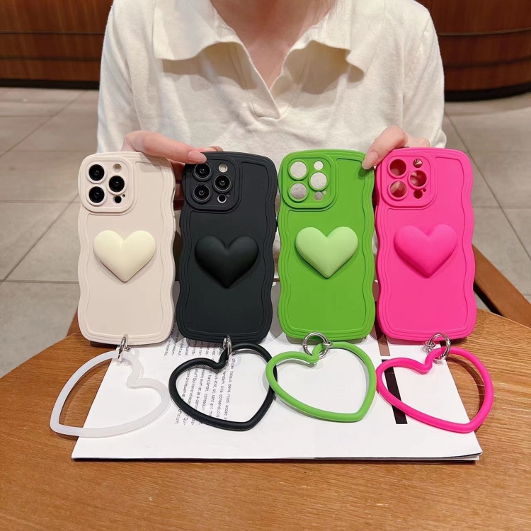 For iPhone 14 Pro 3D Heart Skin-Feel Silicone Phone Case with Wristband(Green) For iPhone 14 Pro 3D Heart Skin-Feel Silicone Phone Case with Wristband(Green)