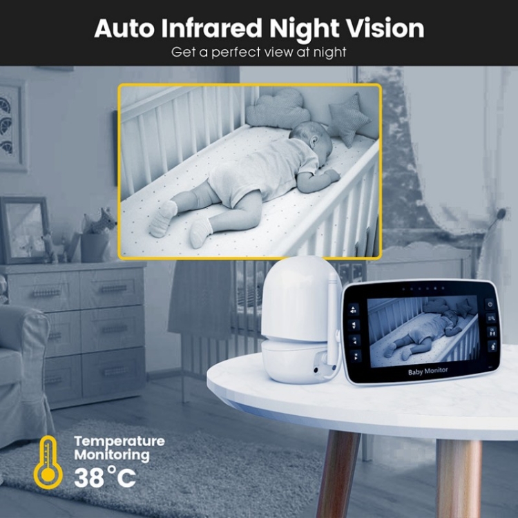 SM43A Cámara con monitor de bebé con zoom inteligente y visión nocturna con pantalla a color de 4,3 pulgadas (enchufe de la UE) - B5