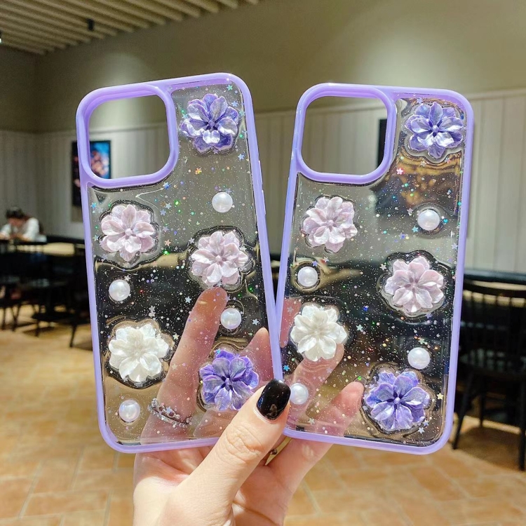 For iPhone 14 Pro 3D Bow Flowers Glitter Epoxy TPU Phone Case(Purple) For iPhone 14 Pro 3D Bow Flowers Glitter Epoxy TPU Phone Case(Purple)