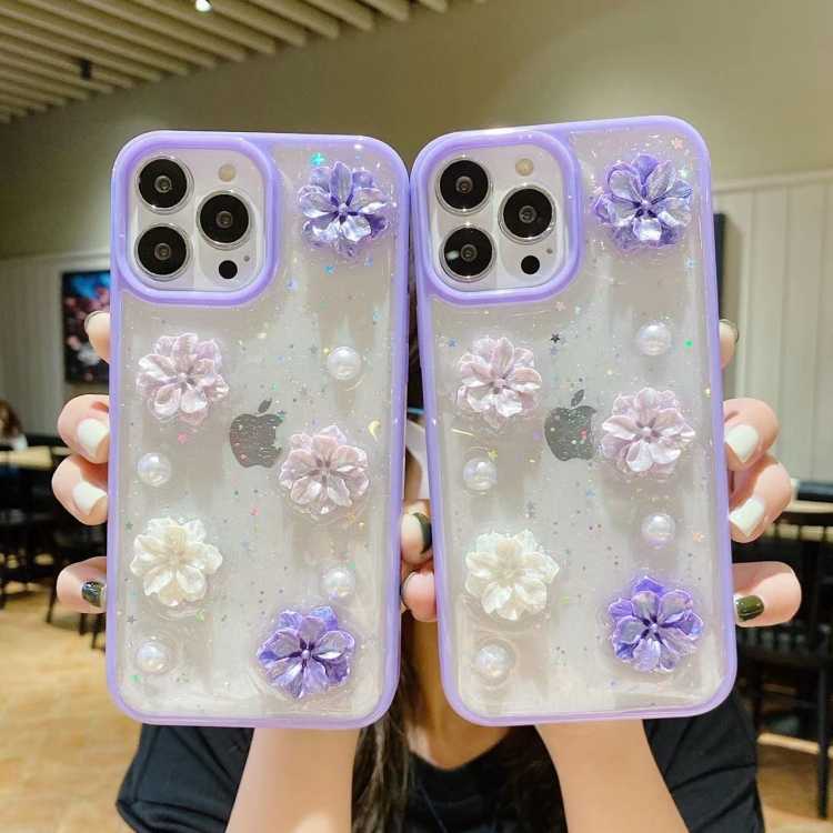 For iPhone 14 Pro 3D Bow Flowers Glitter Epoxy TPU Phone Case(Purple) For iPhone 14 Pro 3D Bow Flowers Glitter Epoxy TPU Phone Case(Purple)
