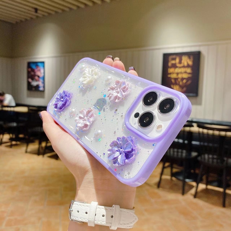 For iPhone 14 Pro 3D Bow Flowers Glitter Epoxy TPU Phone Case(Purple) For iPhone 14 Pro 3D Bow Flowers Glitter Epoxy TPU Phone Case(Purple)