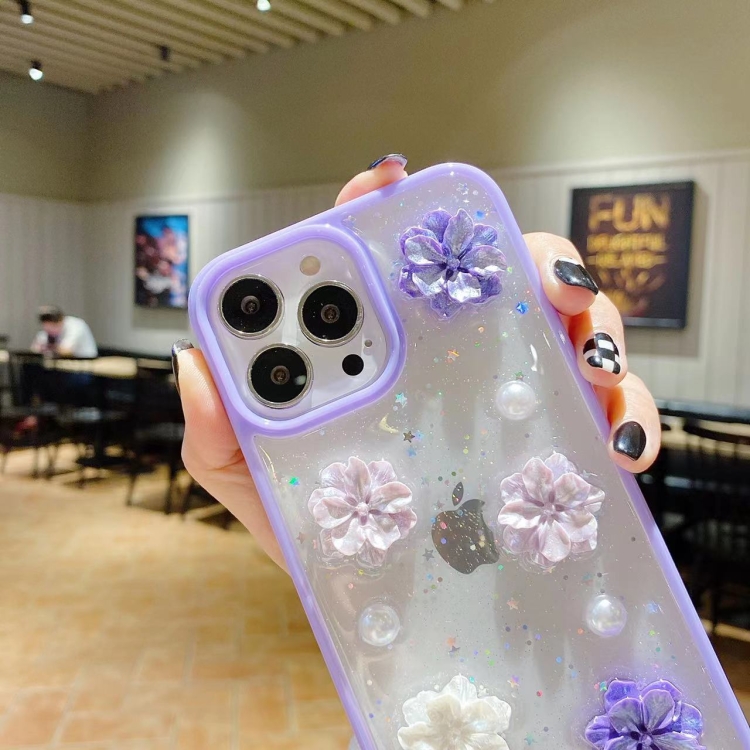 For iPhone 14 Pro 3D Bow Flowers Glitter Epoxy TPU Phone Case(Purple) For iPhone 14 Pro 3D Bow Flowers Glitter Epoxy TPU Phone Case(Purple)