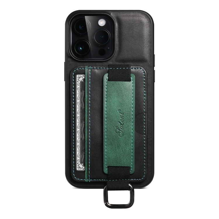 For iPhone 14 Suteni H13 Card Wallet Wrist Strap Holder PU Phone Case(Black) For iPhone 14 Suteni H13 Card Wallet Wrist Strap Holder PU Phone Case(Black)