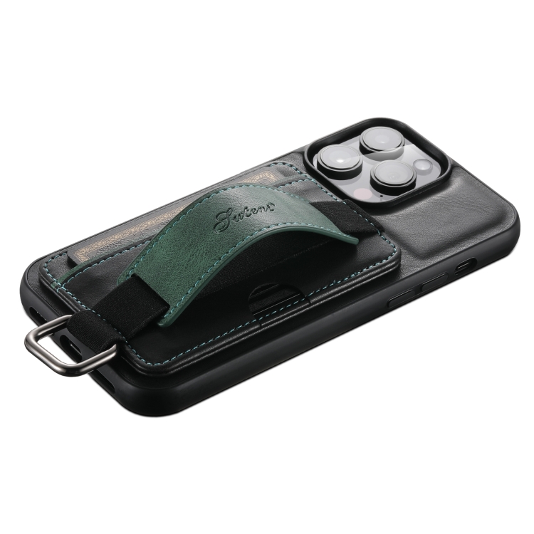 For iPhone 14 Suteni H13 Card Wallet Wrist Strap Holder PU Phone Case(Black) For iPhone 14 Suteni H13 Card Wallet Wrist Strap Holder PU Phone Case(Black)