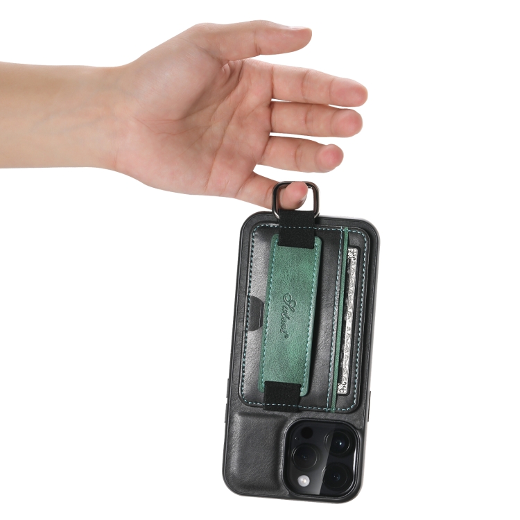 For iPhone 14 Suteni H13 Card Wallet Wrist Strap Holder PU Phone Case(Black) For iPhone 14 Suteni H13 Card Wallet Wrist Strap Holder PU Phone Case(Black)