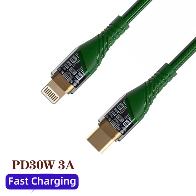 2pcs PD30W USB-C / Type-C to 8 Pin Transparent 3A Fast Charging Data Cable, Length: 1m(Green) 2pcs PD30W USB-C / Type-C to 8 Pin Transparent 3A Fast Charging Data Cable, Length: 1m(Green)