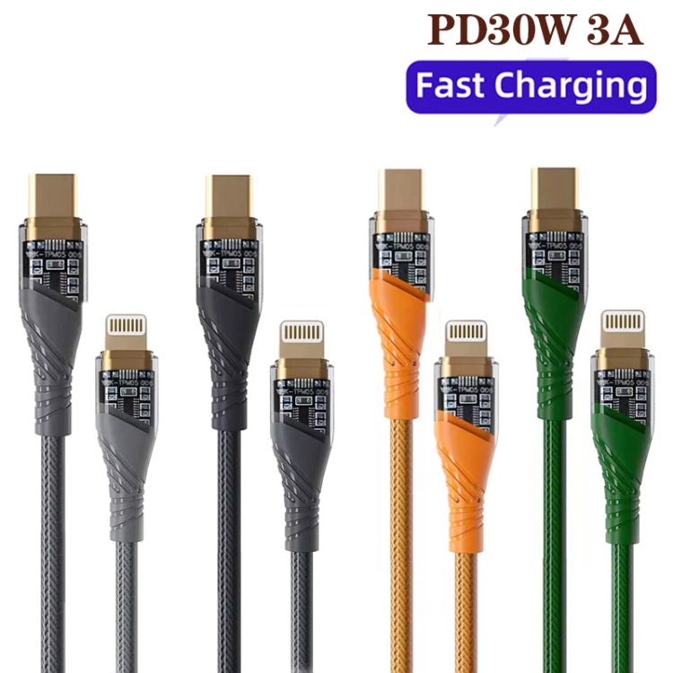 2pcs PD30W USB-C / Type-C to 8 Pin Transparent 3A Fast Charging Data Cable, Length: 1m(Green) 2pcs PD30W USB-C / Type-C to 8 Pin Transparent 3A Fast Charging Data Cable, Length: 1m(Green)