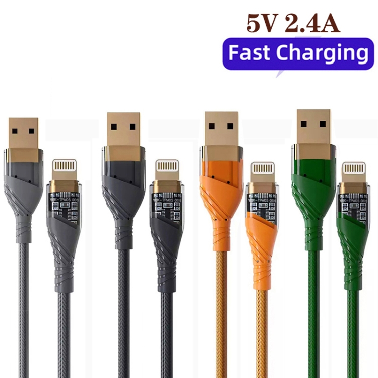 2pcs 2.4A USB to 8 Pin Transparent Fast Charging Data Cable, Length: 1m(Grey) 2pcs 2.4A USB to 8 Pin Transparent Fast Charging Data Cable, Length: 1m(Grey)