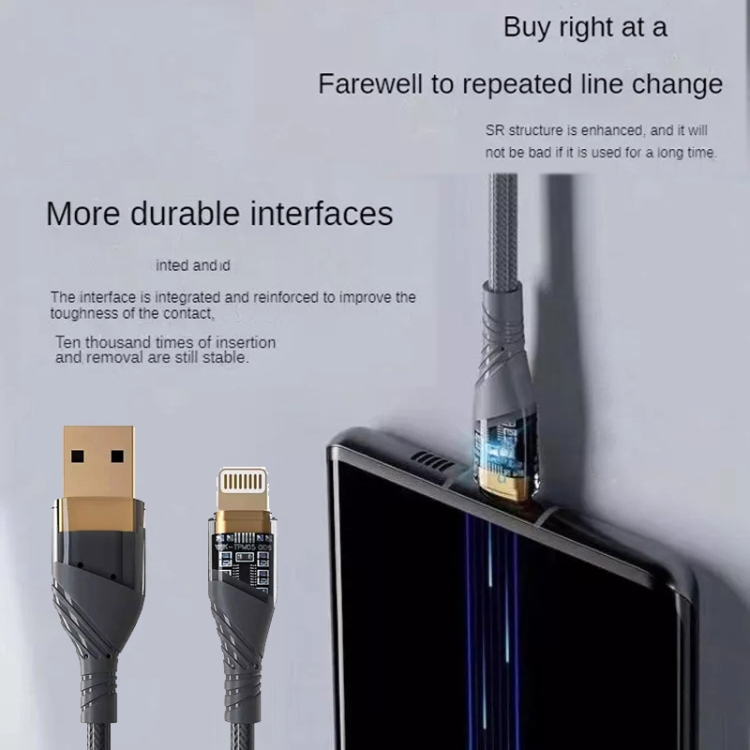 2pcs 2.4A USB to 8 Pin Transparent Fast Charging Data Cable, Length: 1m(Grey) 2pcs 2.4A USB to 8 Pin Transparent Fast Charging Data Cable, Length: 1m(Grey)