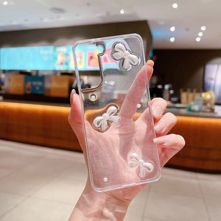 For Samsung Galaxy S22 Ultra 5G Pearl Bow Glitter Epoxy TPU Phone Case(Three Knots) For Samsung Galaxy S22 Ultra 5G Pearl Bow Glitter Epoxy TPU Phone Case(Three Knots)