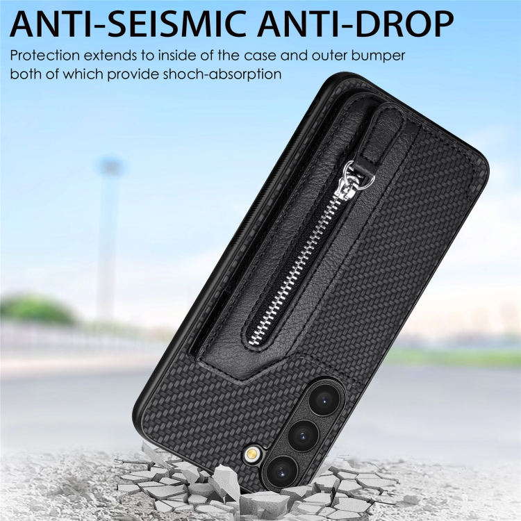 For Samsung Galaxy S23+ 5G Carbon Fiber Flip Zipper Wallet Phone Case(Black) For Samsung Galaxy S23+ 5G Carbon Fiber Flip Zipper Wallet Phone Case(Black)