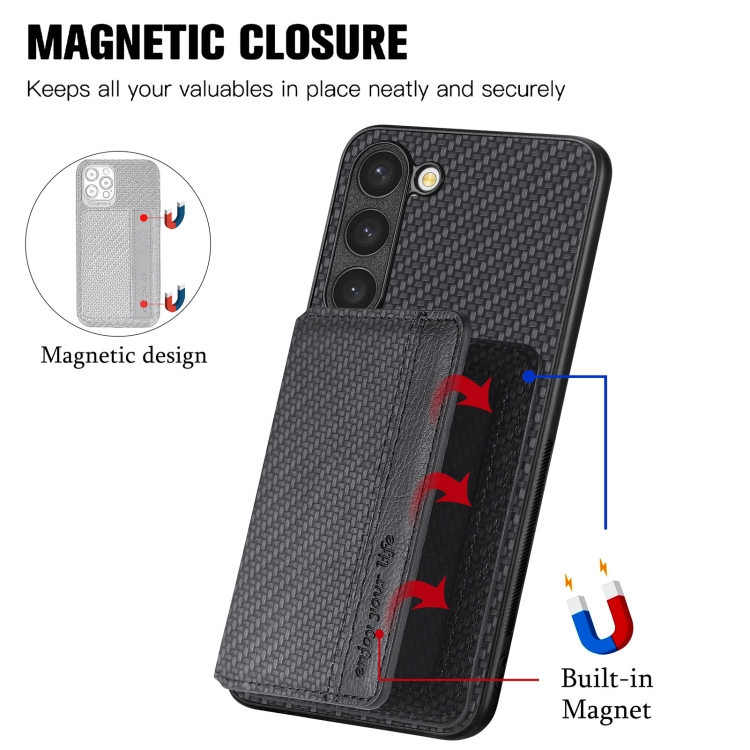For Samsung Galaxy S23+ 5G Carbon Fiber Magnetic Card Bag Phone Case(Black) For Samsung Galaxy S23+ 5G Carbon Fiber Magnetic Card Bag Phone Case(Black)