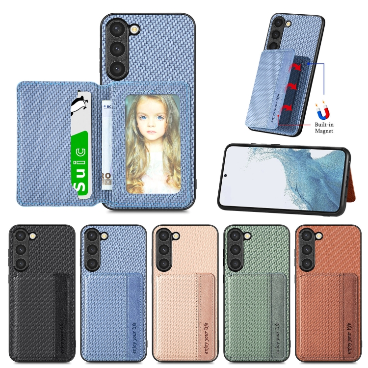 For Samsung Galaxy S23+ 5G Carbon Fiber Magnetic Card Bag Phone Case(Black) For Samsung Galaxy S23+ 5G Carbon Fiber Magnetic Card Bag Phone Case(Black)