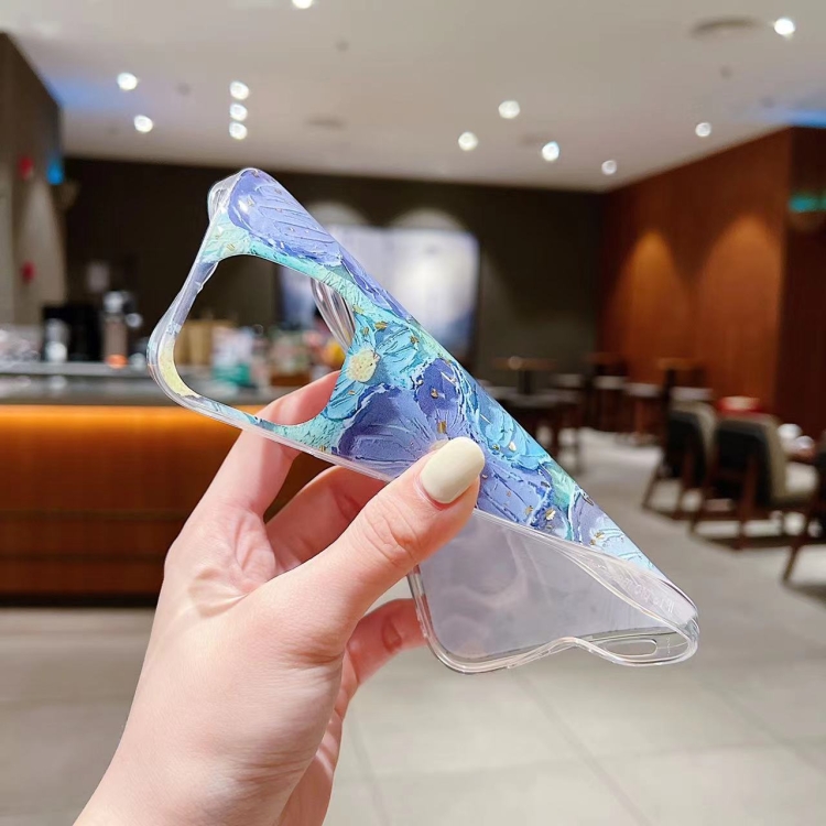 For iPhone 11 Gold Foil Oil Painting Epoxy TPU Phone Case(Blue Purple