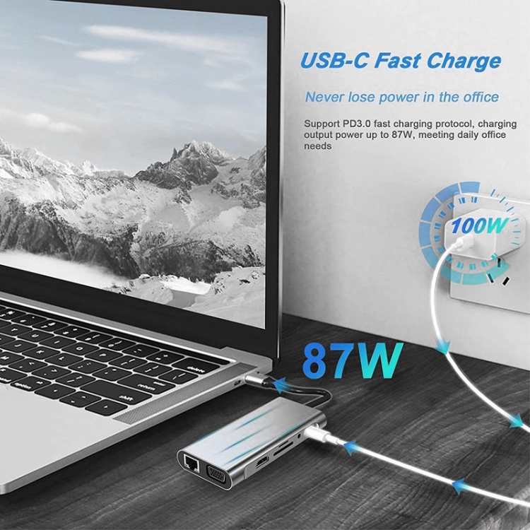 USB C HUB, USB C Adapter 11 in 1 Dongle with 4K HDMI, VGA, Type C PD, USB3.0, RJ45 Ethernet, SD/TF Card Reader, 3.5mm AUX, Docking Station Compatible with MacBook Pro/Air, Other Type C Laptops Devices - 4