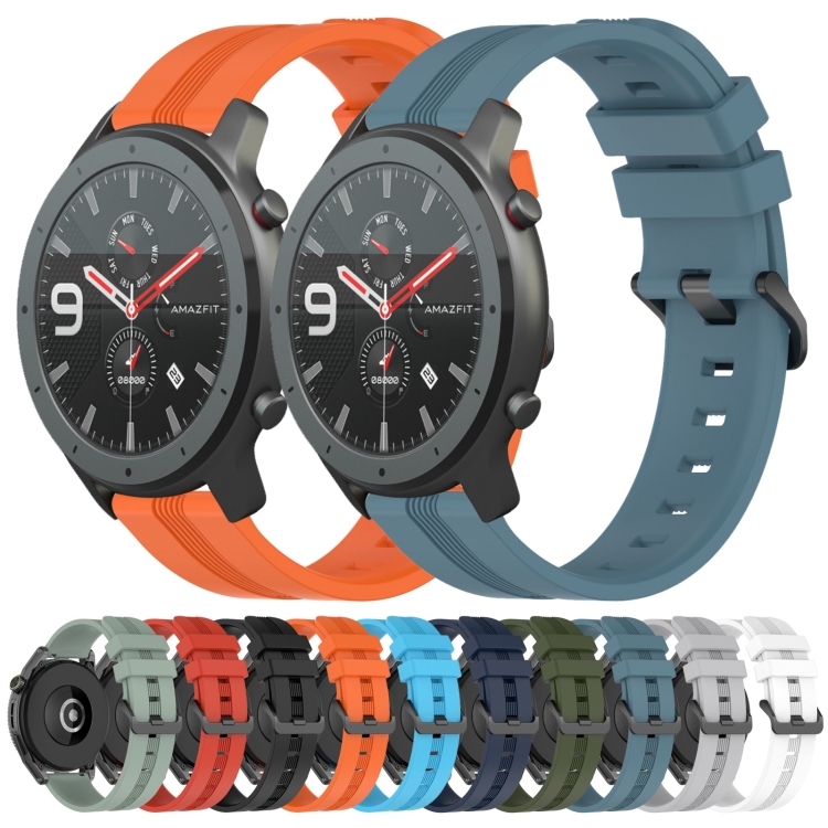 For Amazfit GTR 47mm 22mm Concave Striped Slicone Watch Band