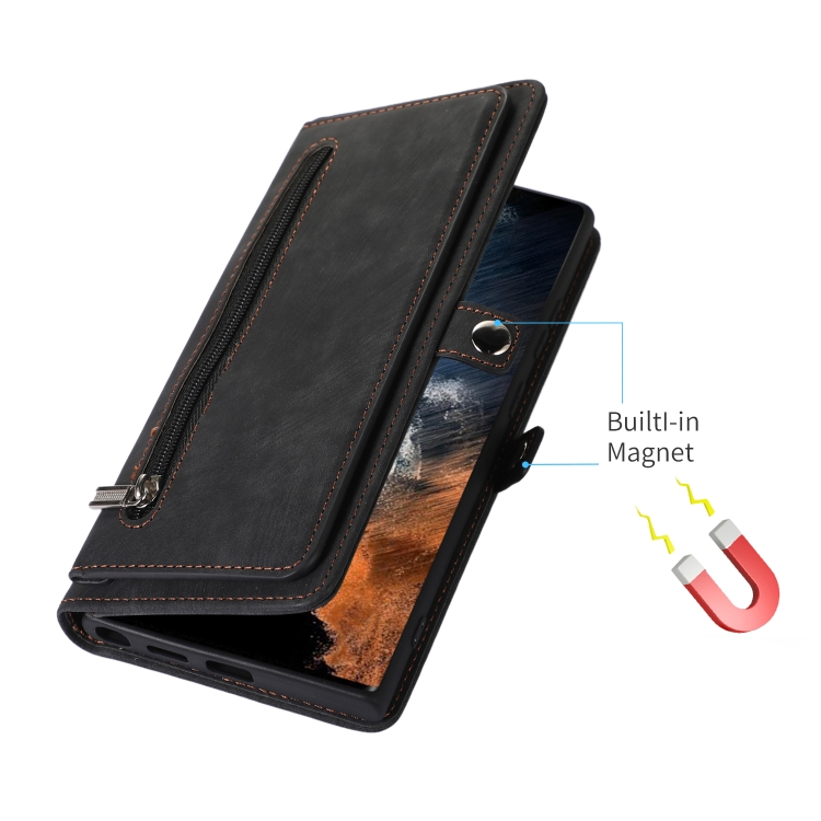 For Samsung Galaxy S23 Ultra 5G Zipper Card Slot Buckle Wallet Leather Phone Case(Black)