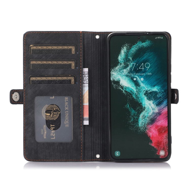 For Samsung Galaxy S22 5G Zipper Card Slot Buckle Wallet Leather Phone Case(Black) For Samsung Galaxy S22 5G Zipper Card Slot Buckle Wallet Leather Phone Case(Black)