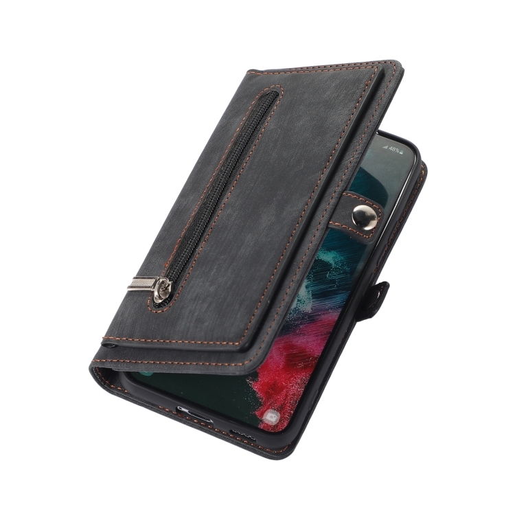 For Samsung Galaxy S22 5G Zipper Card Slot Buckle Wallet Leather Phone Case(Black) For Samsung Galaxy S22 5G Zipper Card Slot Buckle Wallet Leather Phone Case(Black)