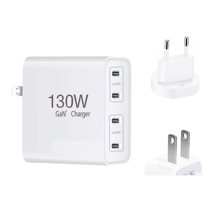 GaN 130W 4-Port USB-C PD65W / PD30W Multi Port Type-C Charger with  1.8m Type-C to MagSafe 2 / T Header Data Cable US / EU Plug