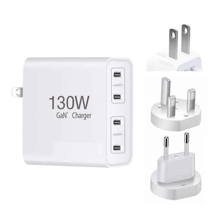 GaN 130W 4-Port USB-C PD65W / PD30W Multi Port Type-C Charger with 1.8m Type-C to MagSafe 2 / T Header Data Cable US / EU / UK Plug GaN 130W 4-Port USB-C PD65W / PD30W Multi Port Type-C Charger with 1.8m Type-C to MagSafe 2 / T Header Data Cable US / EU / UK Plug