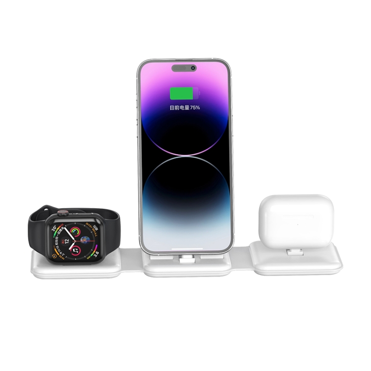 A75 Folding 3 in 1 Wireless Charger Suitable for Apple Watch Mobile Phone Headset(White) - 1