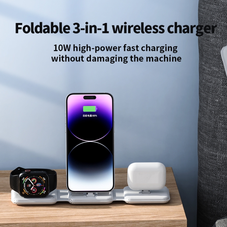 A75 Folding 3 in 1 Wireless Charger Suitable for Apple Watch Mobile Phone Headset(White) - B4