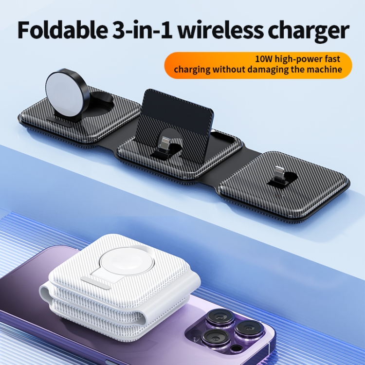 A75 Folding 3 in 1 Wireless Charger Suitable for Apple Watch Mobile Phone Headset(White) - B5