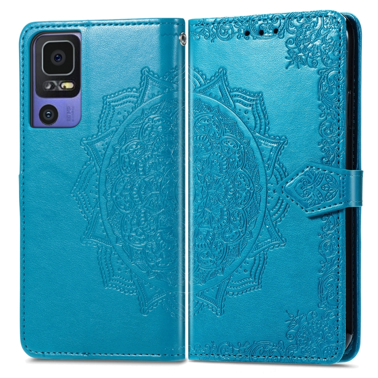 Per TCL 40 SE Custodia per telefono in pelle goffrata fiore mandala (blu)