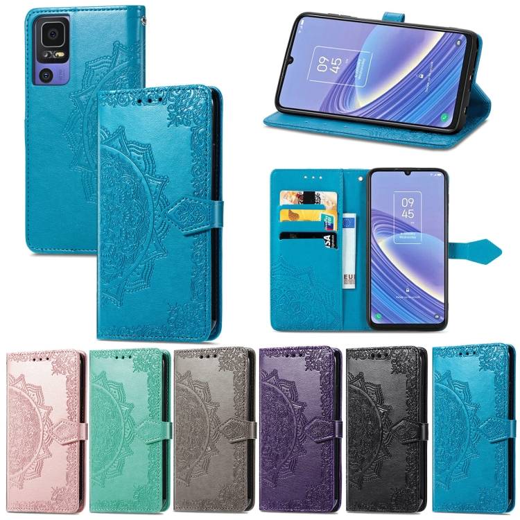 For TCL 40 SE Mandala Flower Embossed Leather Phone Case(Blue)